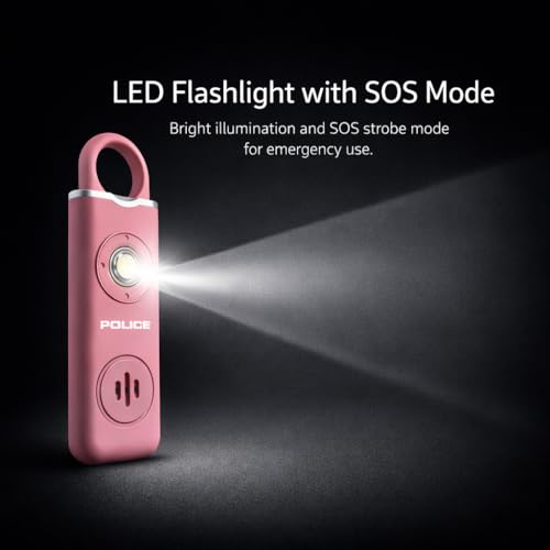 Police Personal Safety Alarm 130dB Rechargeable Emergency Self Defense Keychain with LED Flashlight & SOS for Women, Men, Kids & Seniors, Pink