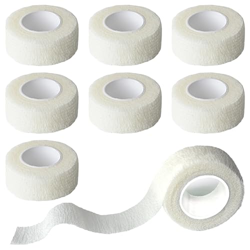 8 Pack 1 in x 5 Yards Cohesive Wrap Self Adhesive Bandage Wrap Elastic Self Adherent Wrap Self Stick Vet Tape for Athletic, Wrist, Ankle, Knees, Pets (White) - color: White, size: 1 Inch