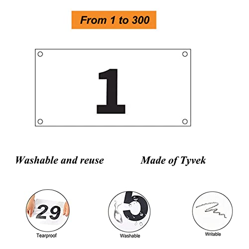 Running Race Bibs Large Numbers with Safety Pins for Marathon Race Events- Tyvek Tearproof Waterproof - color: 1-300numbers