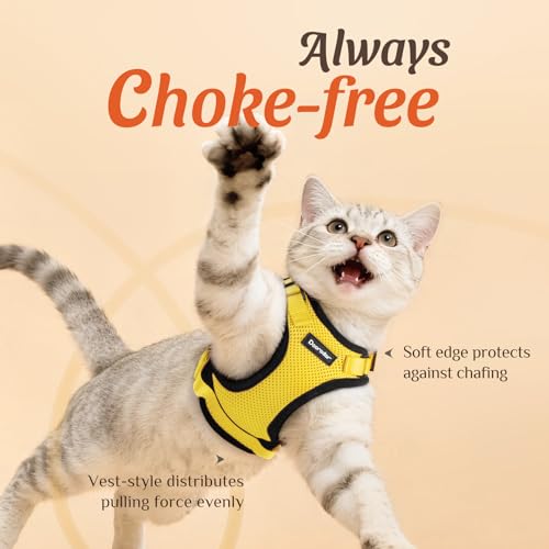 Dooradar Cat Harness and Leash Set, Adjustable and Escape Proof, XXS - color: Yellow, size: Xxs