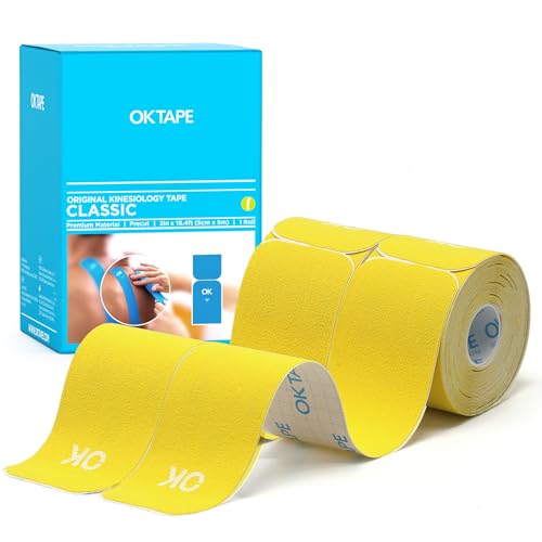 OK TAPE Kinesiology Tape 10" Precut Elastic 20 Strips 2in x 16ft, 2 Rolls - color: Yellow, size: 2 Rolls