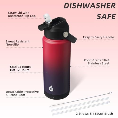 BJPKPK 24oz Insulated Water Bottle, Stainless Steel Bottle with Straw Lid - color: Charming Red, size: 24 Ounces