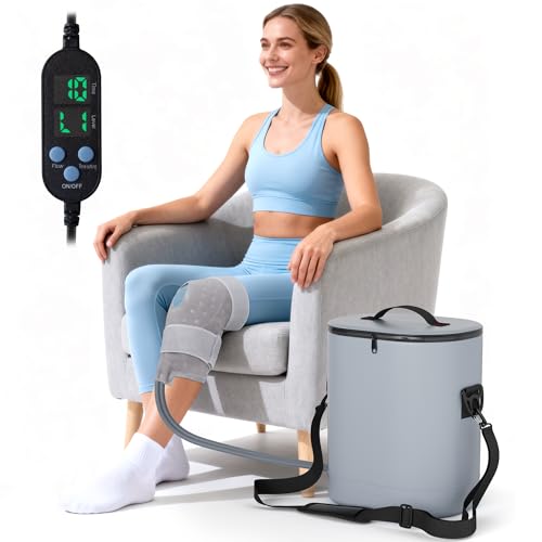 Cold Therapy Machine with Timer, 15 QT Portable Ice Machine for Knee Replacement, Leak-Proof Adjustable Flow Ice Pad, Multi-Joint Cryotherapy Pain Relief - color: Gray