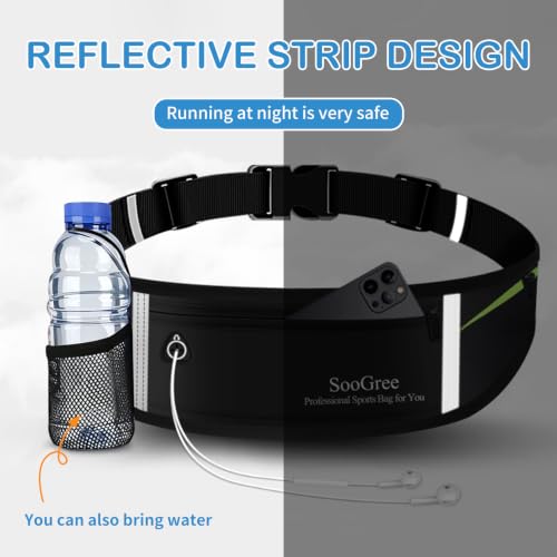 SooGree Slim Running Belt Sport Fanny Pack for Women Men,Reflective Waist Pack Runner Pouch Belt, Zipper Waterproof Running Phone Holder Jogging Pouch for Phone Money (GSP8806 Green) - color: GSP8806 Green