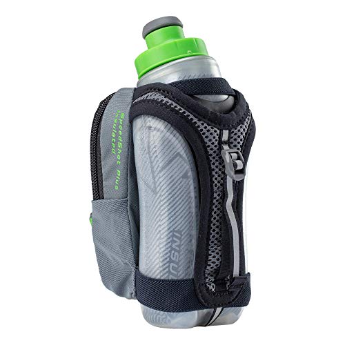 Nathan Insulated Handheld Flask.SpeedShot-Plus.Grip Free Running Bottle.,Grey / Green