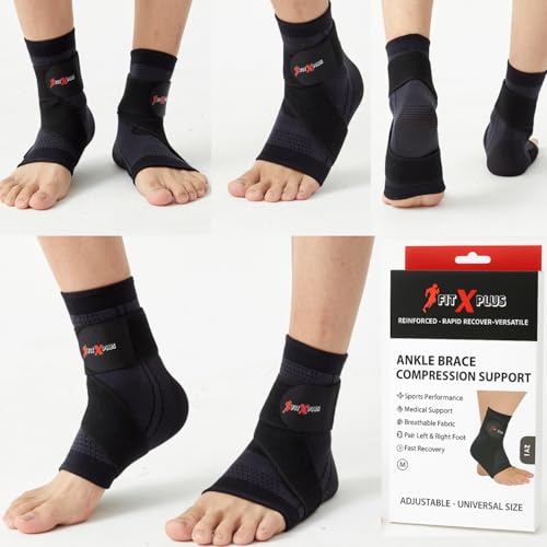 FIT-X-PLUS Large Ankle Brace for Men & Women (Pair) – Compression Ankle Support Sleeve for Sports, Running, Gym, Walking, Workout, Basketball & Daily Activities, Black - size: Large