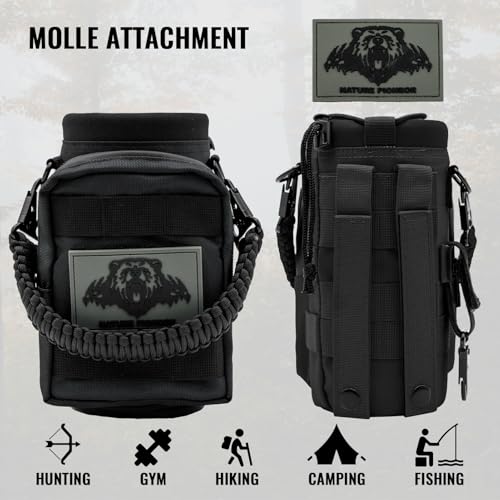 NATURE PIONEOR 32 64 128oz Tactical Water Bottle Pouch, MOLLE Bottle Holder - color: Black, size: 32OZ