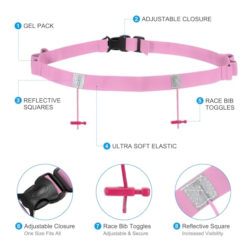 PATIKIL Triathlon Belt Bib Holder, Elastic Marathon Race Number Belt with 6 Gel Loops for Marathon Racing Cycling, Pink - color: Pink