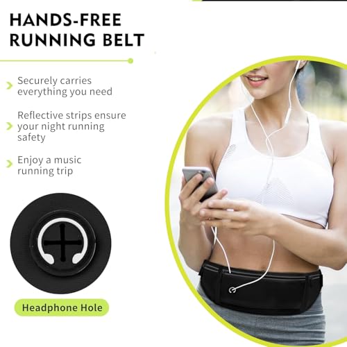 Slim Running Belt Fanny Pack for Men Women, Adjustable Running Phone Holder with 3 Pockets, Reflective Fitness Fanny Pack for Phones up to 7.2 inch, Water Resistant Sports Waist Bag, Black - color: Black