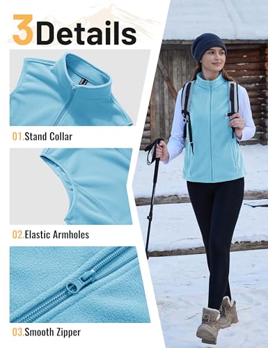 TACVASEN Women's Fleece Vest Outerwear Lightweight Sleeveless Zip Up Jacket - color: Aquablue, size: Small
