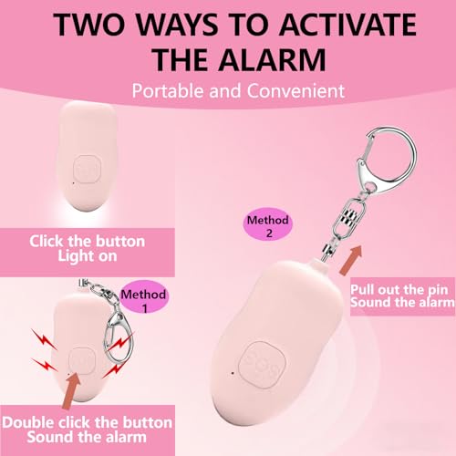 Rechargeable Personal Alarm, 130dB SOS Safety Alarm,LED Light, Security Siren Keychain for Women and Elderly,Security Siren Keychain ,Self Defense Alarm (Pink) - color: Pink