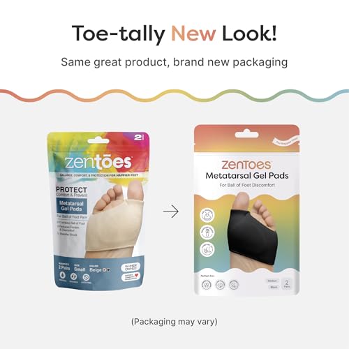 ZenToes Metatarsal Pads for Women, Ball of Foot Gel Cushion Sleeve, Large - color: Black, size: Large