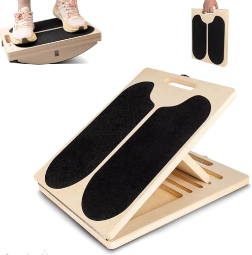 Portable Wooden Slant Board for Calf Stretching with Resistance Bands 400 lbs Cap,Balance Board Anti-Slip Incline Board, Ankle Support, Include Instruction Card & Sand Paper.