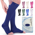Doc Miller Open Toe Compression Socks, 20-30 mmHg, Knee High, Men & Women - color: Dark Blue, size: Small