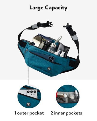 WATERFLY Fanny Pack Waist Bag: Large Crossbody Fannie Bum Belt Bag Hip Phanny Pack for Men Women Outdoor Sport Hiking Traveling Walking - color: Teal blue