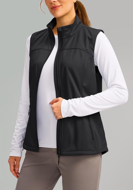 Soothfeel Women's Vest with 4 Pockets Lightweight Jacket Hiking Travel - color: Black, size: Large
