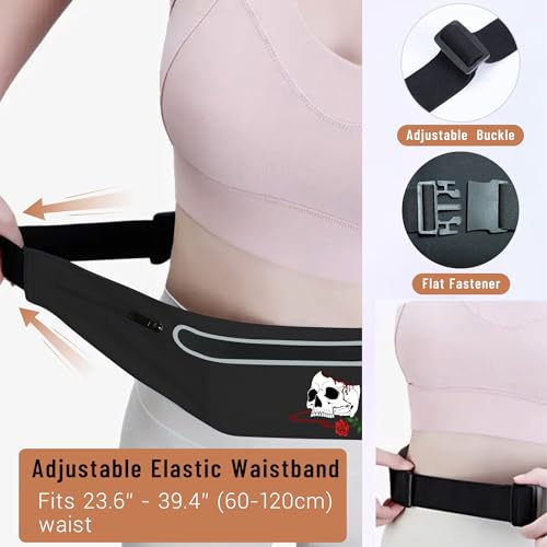 Horror Skull Rose Slim Running Belts for Men Women Reaper Grim Fanny Packs - color: Skull Rose