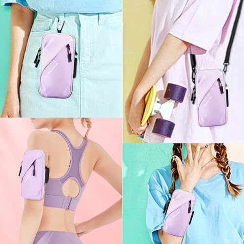 Prime Comfort Armband Cell Phone Holder, Crossbody Phone Purse for Running Walking, Adjustable Strap Phone Pouch Holster for Men Women - color: Purple
