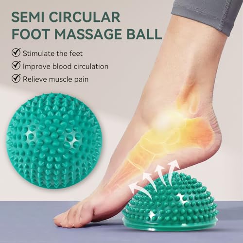 Agatige Foot Massage Ball, Half Round PVC Spiky Foot Wakers Balance Therapy Dome Trigger Point Ball Feet Massage Roller for Yoga Fitness Exercise Gym Massager (Green) - color: Green