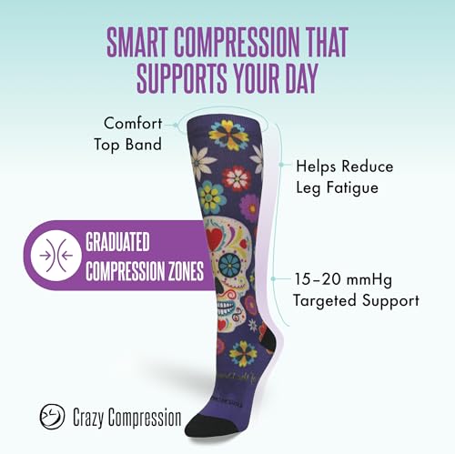 Crazy Compression Over-the-Calf Socks with Fun Designs - color: Calavera Purple, size: X-Small