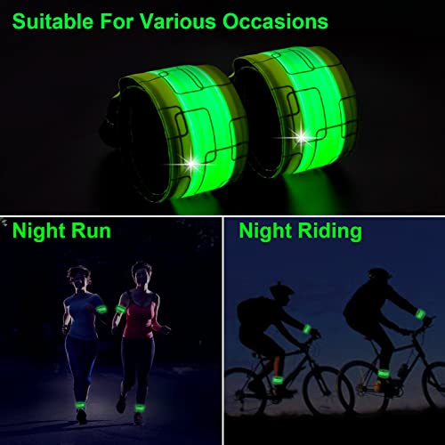 LED Safety Wristband Lights - Rechargeable Light Up Arm Ankle Band Kids Magic Slap Glow Bracelets Reflective Belt High Visibility for Night Cycling Walking Joggers Running Gear - color: Green