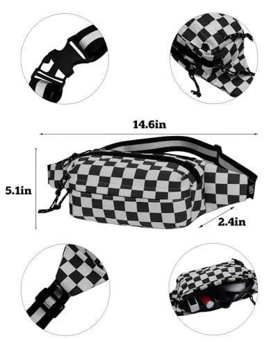 AIBEARTY Fashion Fanny Pack Small Checkered Waist Pack Belt Waist Bag Pack Pouch with Adjustable Strap for Sport Running,Camping,Trip - color: Black Check Pattern