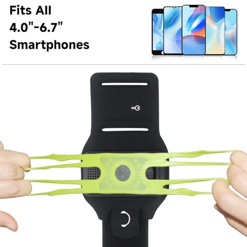 Wristband Phone Holder for Running, 360°Rotation & Detachable Sports Armband with Key Holder for iPhone 16/15/14/13/12/Pro/Pro Max/XS/XR/X/8/7/6/Plus, Fits 4.5-7 Inch Smartphones (Green) - color: Green