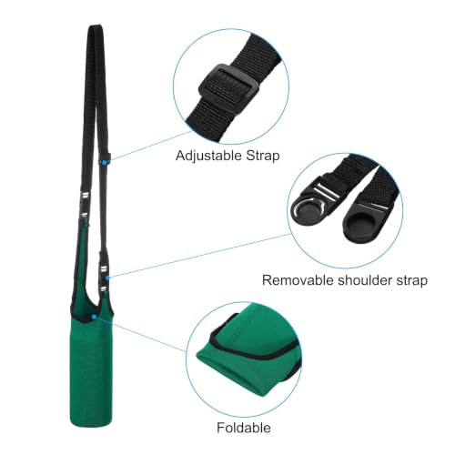 PATIKIL Water Bottle Sling Bag, Neoprene Portable Insulated Bottle Holder Carrier with Removable Adjustable Shoulder Straps - color: Dark Green