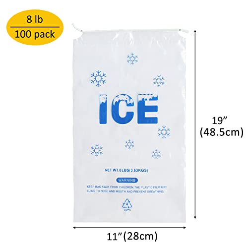 100 PACK 8 lb. Plastic Ice Bags with Cotton Draw String 11 x 19 Inch Heavy-Duty Plastic Ice Storage Bags with Draw String (2mil Thickness) - style: 11x19inch(100pack)Cotton Drawstring