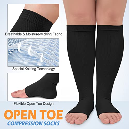 CTHH Toeless Compression Socks for Women & Men Open Toe Knee High Stocking - color: Black, size: Small-Medium