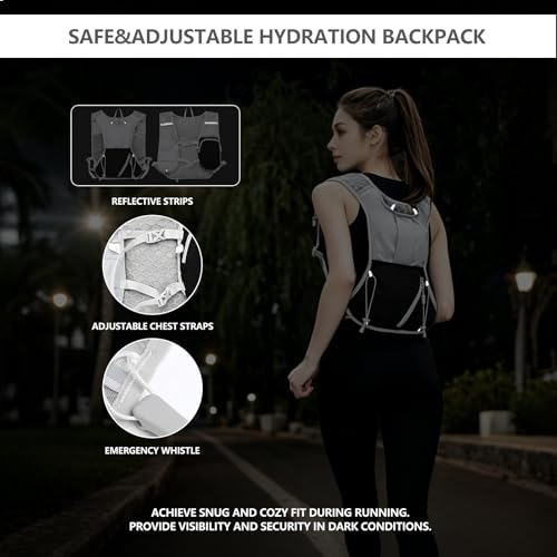 Running Vest for Women Men,Hydration Backpack with 2L Hydration Bladder,Lightweight Hydration Vest with Adjustable Straps&Pockets&Reflective Strip&Whistle,Water Backpack for Hiking Biking Marathon - color: White Blue