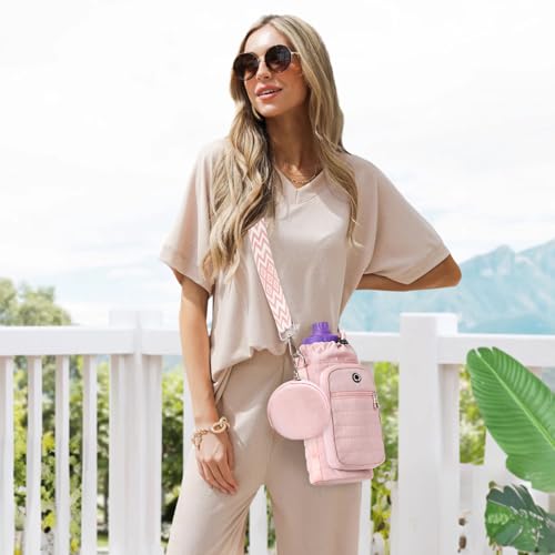 Water Bottle Carrier Bag with Strap Phone Pocket for Walking, Hiking, Cycling - color: 5-Pink, size: 32oz-40oz