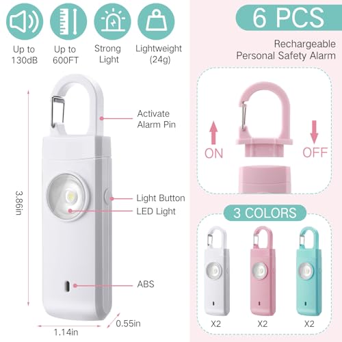 Tellegloww 6 Pcs 130 dB Personal Safety Alarm for Women, Macarons, Snap - color: Macarons, style: Snap