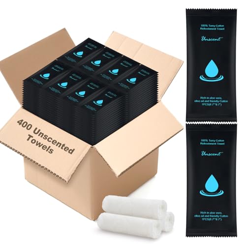 Hot or Cold Moist Cotton Towel Bulk Moist Towelettes Individually Wrapped - size: 1 Count (Pack of 400)
