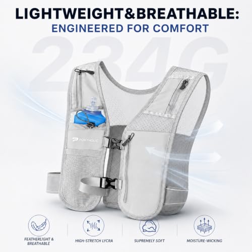 Running Vest for Women Men with 500ml Water Bottle |Adjustable Hydration Vest with Water Bladder |Reflective |Lightweight |Muti-Pockets - color: Grey(17oz Water Bottle)
