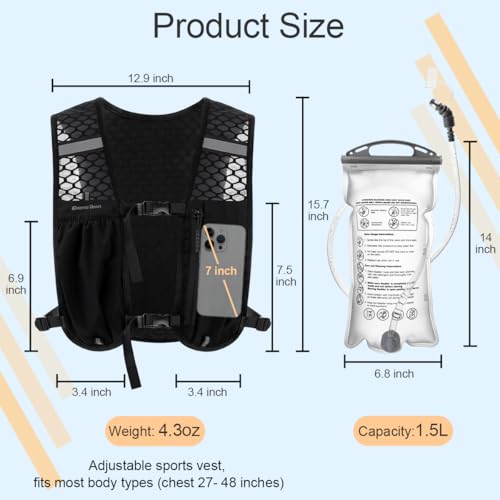 Running Vest Hydration Backpack for Men Women, Lightweight Breathable Hydration Packs, Adjustable Chest Straps Daypack, Reflective Water Running Vest for Marathon, Trail, Hiking, Cycling - color: Black
