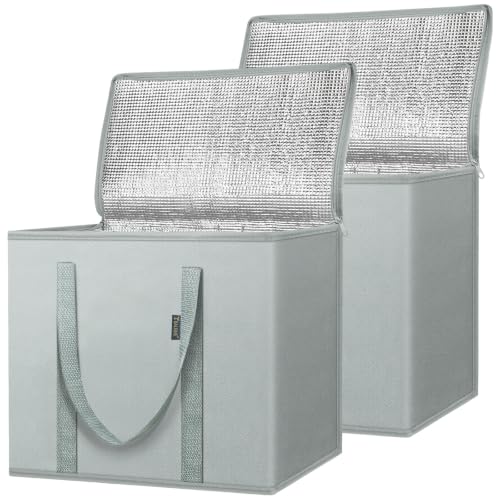 BALEINE Insulated Reusable Grocery Bags with Zippered Top, Large Cooler Bag - color: Urban Gray, size: 2 Pack