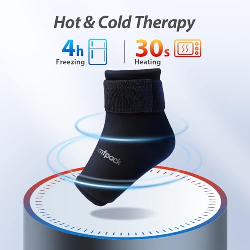 Comfpack Ankle Ice Pack Wrap for Swelling, 2PCS Gel Ankle Foot Ice Pack Wrap with Hot Cold Compression Pain Relief for Plantar Fasciitis, Sprained, Achilles Tendonitis, Heel Spur - size: Black