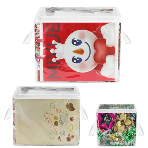 3 Pack Clear Zippered Gift Bag Storage Organizer with Handles,Organize Your Gift Wrap,Tissue Paper, Tape,Bow, Ribbon,Card,Ornament-Christmas Wrapping Supplies Storage Bag-3 Different Sizes（L+M+S)