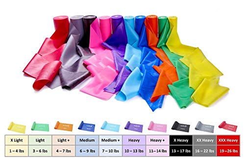 Resistance Band for Working Out | Super Exercise Bands 8,16,24 Yard Bulk Rolls |10 Strengths in Light Medium and Heavy Resistance Bands | Latex Free Workout Bands Including App and e-Book - size: 8 Yards, style: Light