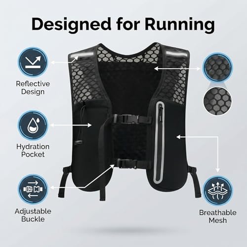 Running Vest for Women Men Hydration Backpack with 500ml Soft Flask Lightweight Water Pack - color: Black Vest Only