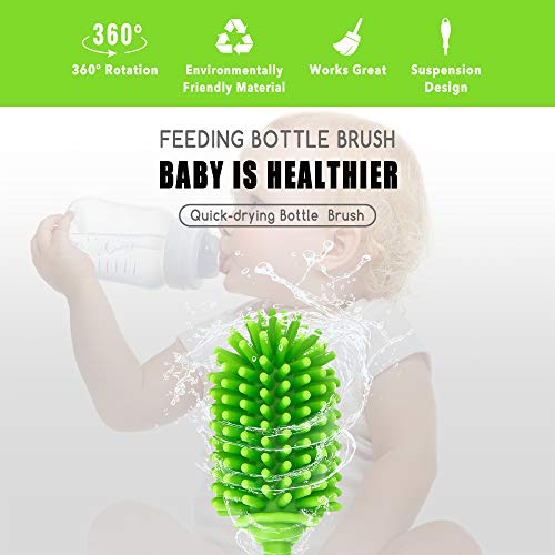 Silicone Bottle Brush with Long Handle, 12.5" Water Bottle Cleaner, Green - color: Green
