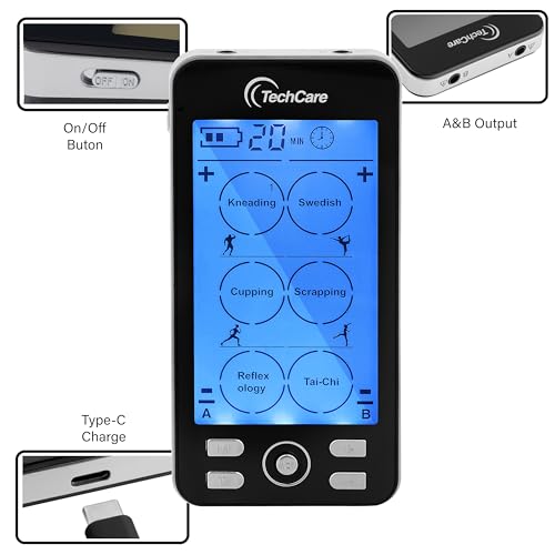 Rechargeable TENS EMS Muscle Stimulator, Dual Channel Electric Pulse Massager for Back & Neck Muscle Recovery and Pain Relief - color: Black