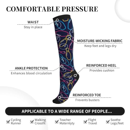 Avocado Compression Socks Women Men Knee High Stock for Running Work Support Nurses Travel - color: Bowling