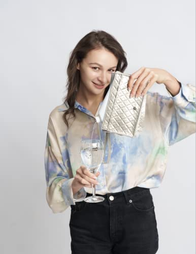 Clutch Purse with Hidden Flask (Silver), Holds 26 oz (800 ml), Party Flask, Handbag Flask, Wine Bag Flask, Flask For Women, Wine Purse - color: Silver