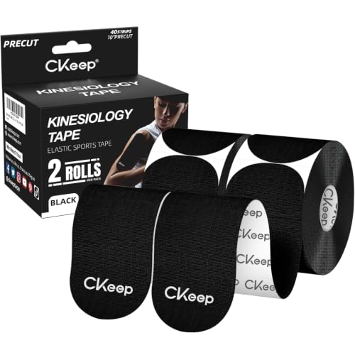 CKeep Kinesiology Tape precut Strips, 40 Count Elastic k Tape, Black - color: Black, size: 2 Rolls