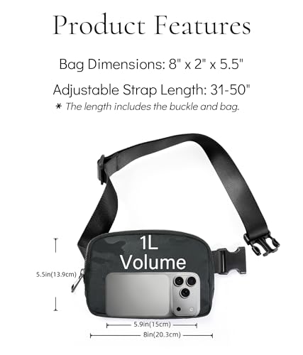 YOSHUYUKI Fanny Pack Crossbody Bag Trendy Waterproof Small Sling Cross Body Purse for Women Men Fashion Waist Packs Mini Belt Bag Pouch Chest Bum Bag Lulu Dupes for Travel Vacation Running Black Camo - color: Black Camo