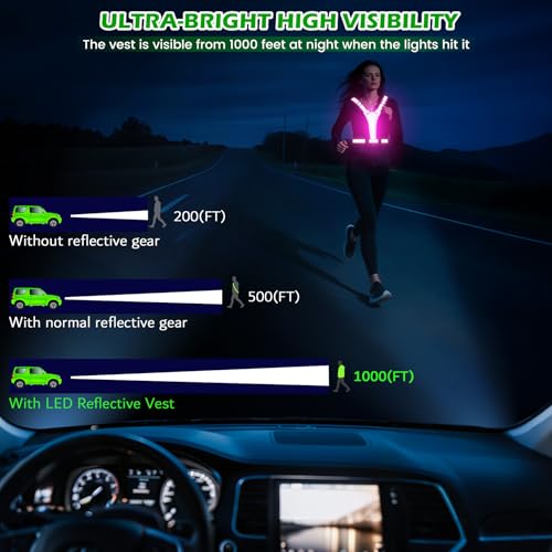 LED Reflective Running Vest, Light UP Reflective Vest, Safety Light Gear for Night Walking Cycling for Women Men Kid - color: Pink