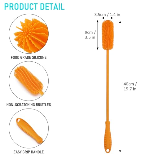 Silicone Bottle Brush, 15.7" Water Bottle Cleaner Brush, Orange - color: Long Orange