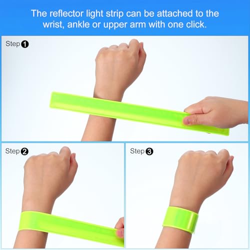 PATIKIL Reflective Slap Bands, Reflector Band Snap Bracelet Armbands High Visibility Safety Reflectors Wrist Strap Strips for Night Jogging Cycling Running - color: Green